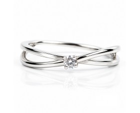 Годежен Пръстен с Вплетени Халки и Диамант 18КБяло Злато Bloom Jewellery